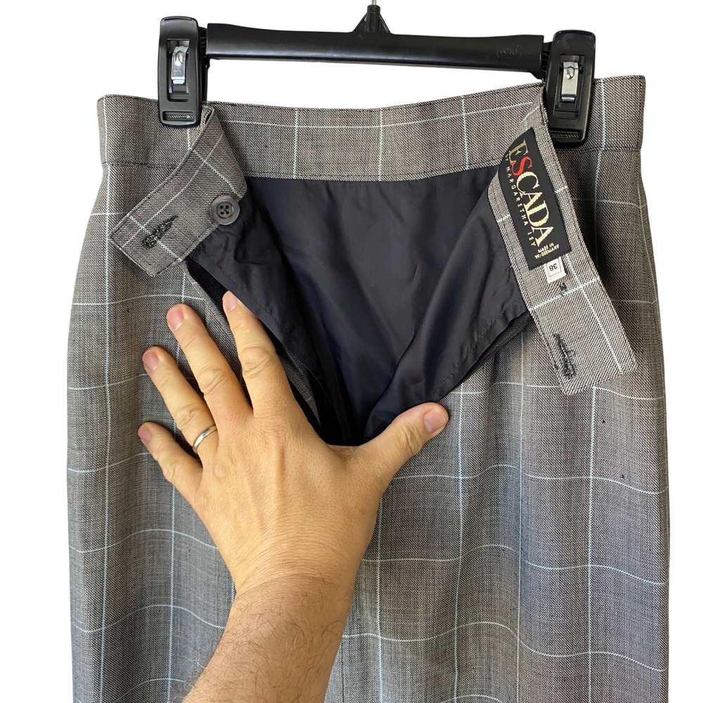 Escada Margaretha Ley Vintage Plaid Midi Skirt Grey Windowpane West Germany 38 - Picture 7 of 13